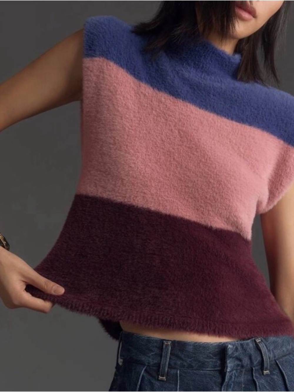 Maeve Colorblock Sleeveless Tank in blue Pink & burgundy size small